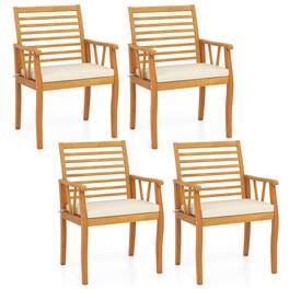 Costway - Patio Chairs Set of 4with Inclined Backrests and Slatted Seats Acacia Wood Outdoor - Natural,White