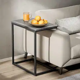 Pipishell - 27 Inch C-Shaped Side Table, Grey Slide Under Couch End Table for Living Room - Gray