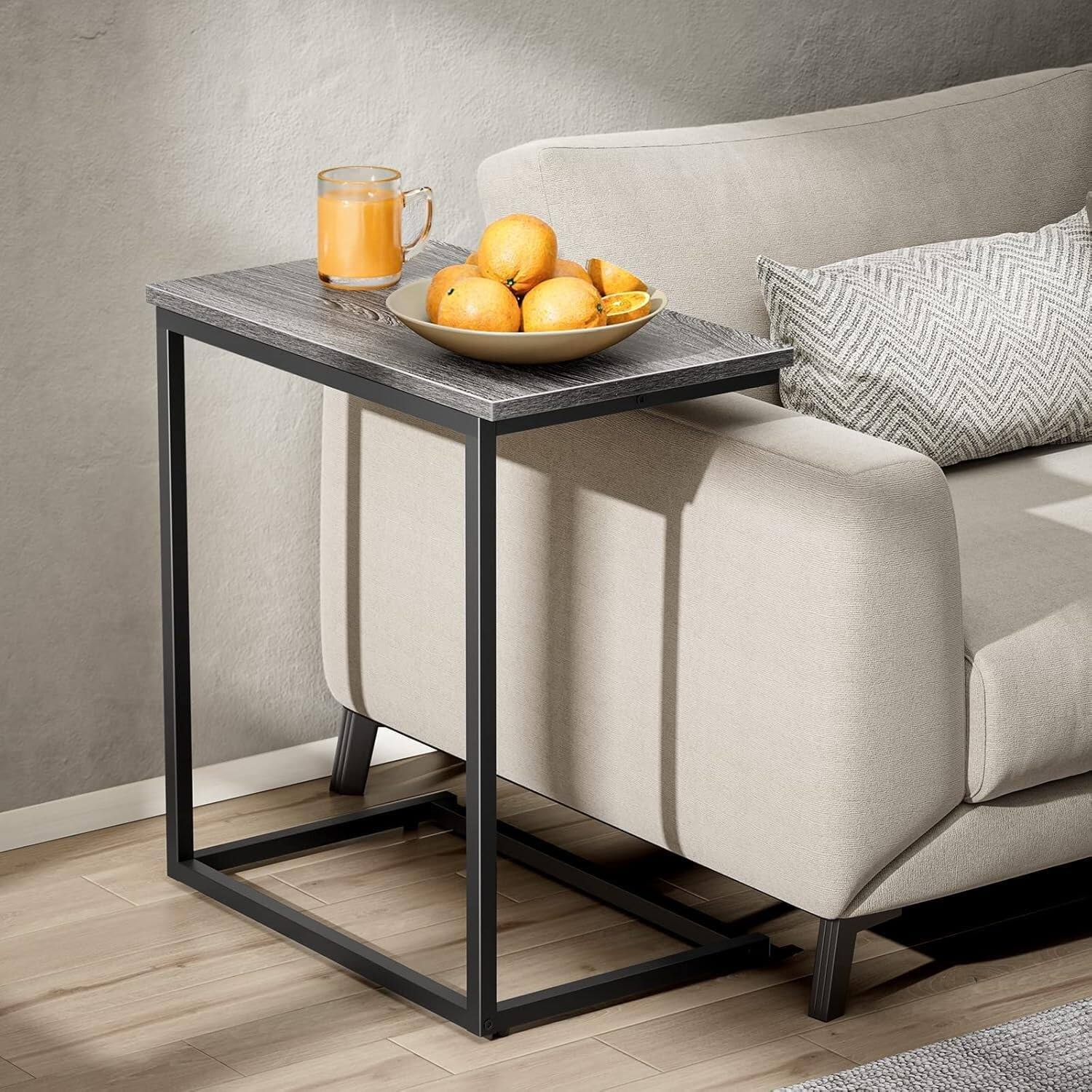 Front. Pipishell - 27 Inch C-Shaped Side Table, Grey Slide Under Couch End Table for Living Room - Gray.