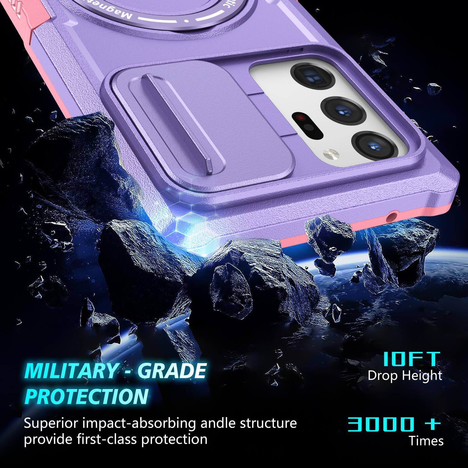 MILITARY - GRADE PROTECTION  
Superior impact-absorbing andle structure provide first-class protection  
10FT Drop Height  
3000 + Times