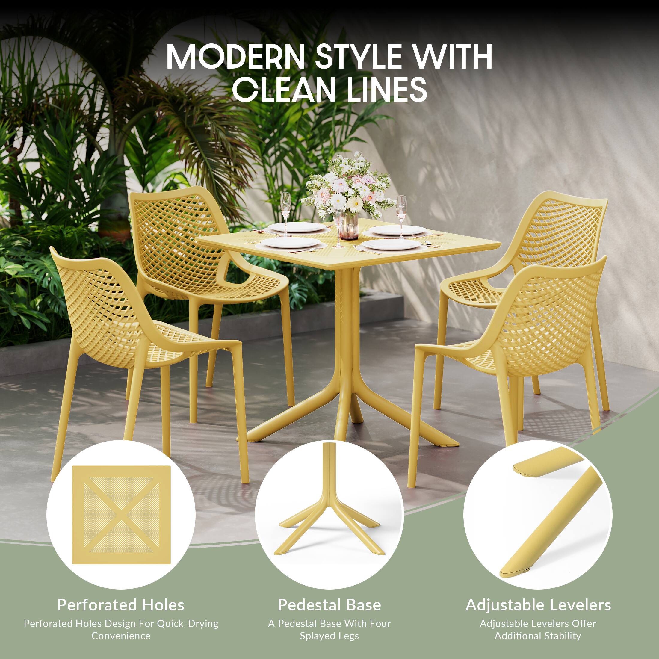 MODERN STYLE WITH CLEAN LINES

Perforated Holes
Perforated Holes Design For Quick-Drying Convenience

Pedestal Base
A Pedestal Base With Four Splayed Legs

Adjustable Levelers
Adjustable Levelers Offer Additional Stability