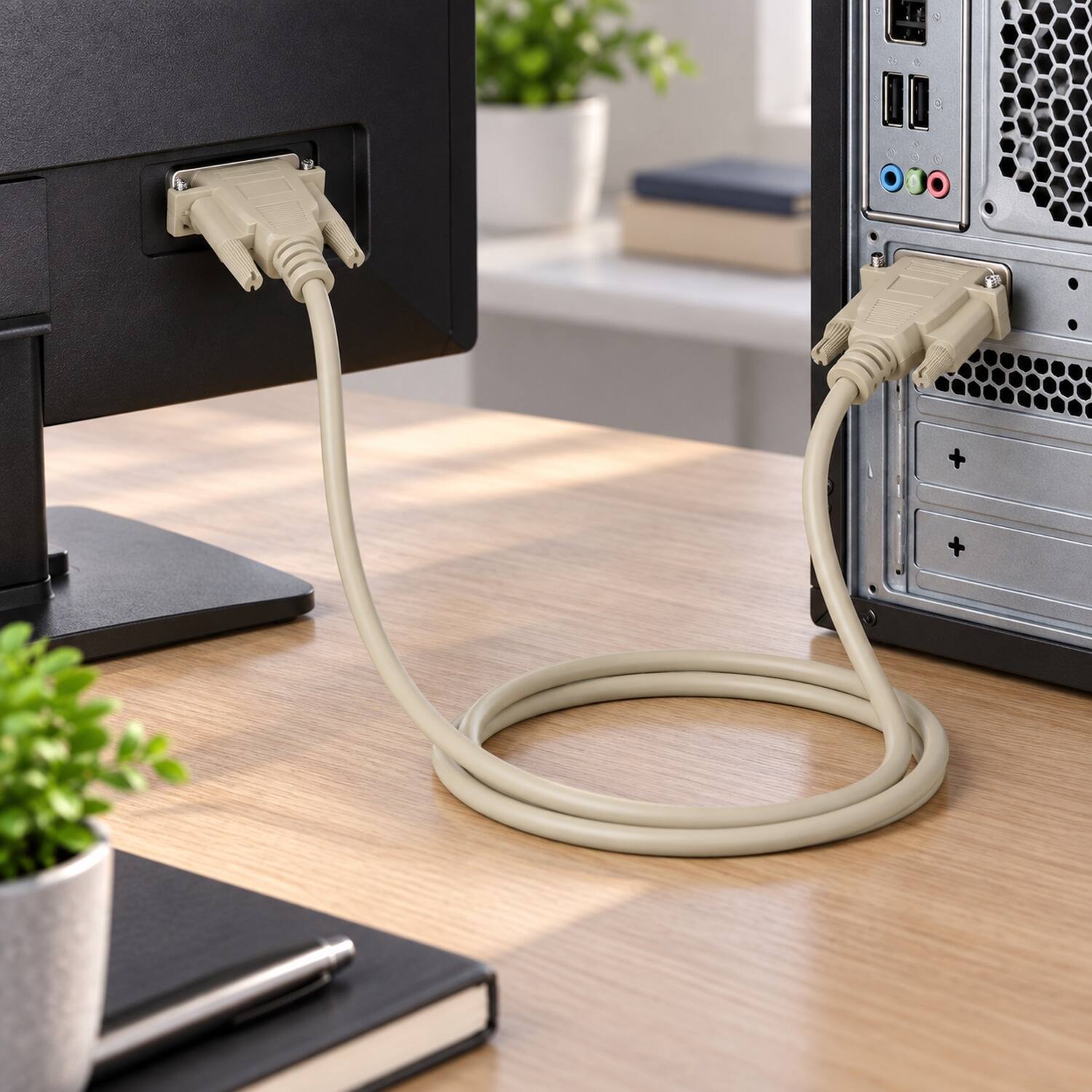 Left. Sanoxy - 6ft DB15 M/M Computer Cable Compatible for your desktop and laptop computers to Monitor - Beige.