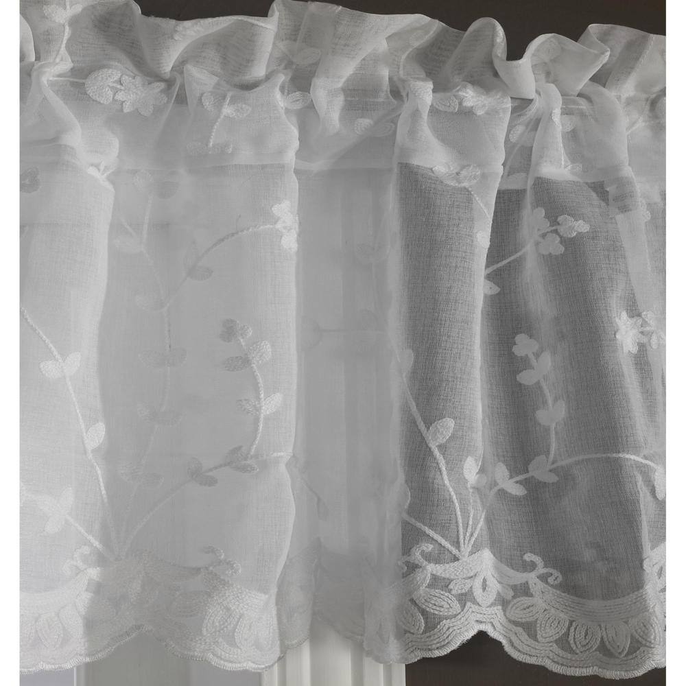 Left. Commonwealth Home Fashions - Commonwealth Habitat Grandeur Deep Scalloped Embroidery Pole Top Swag - 80x36" - White - White.