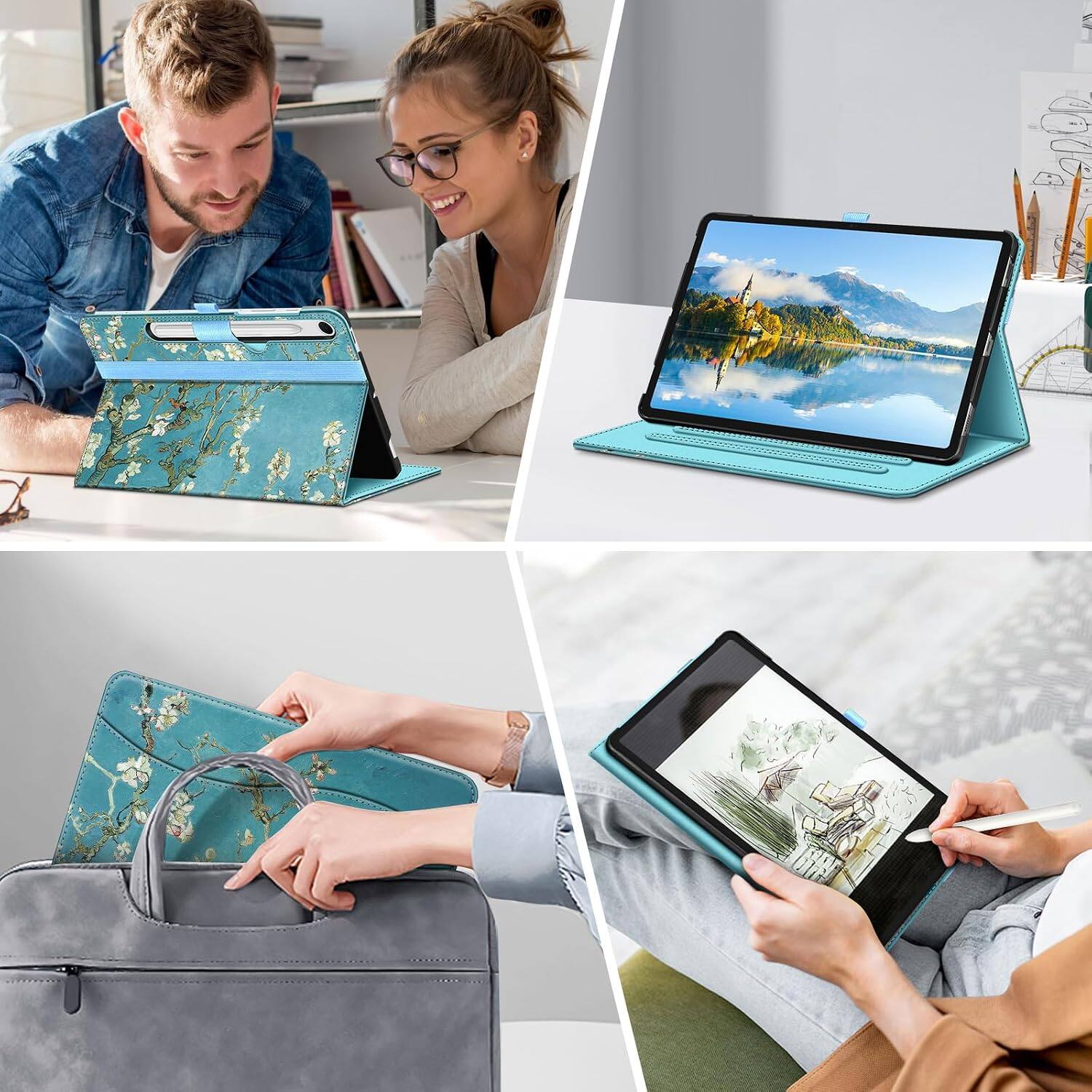 Alt View 3. Fintie - Multi-Angle Case for Samsung Galaxy Tab S10 Lite/ Tab S10 FE/ Tab S9 FE/ Tab S9, With Front Card Pocket, Auto Wake/Sleep - Blossom.