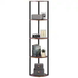 VEVOR - 5 Tier Corner Shelf with LED Light, 64" Tall Corner Bookshelf with Storage Shelves for Collectibles, Display Shelf - Brown