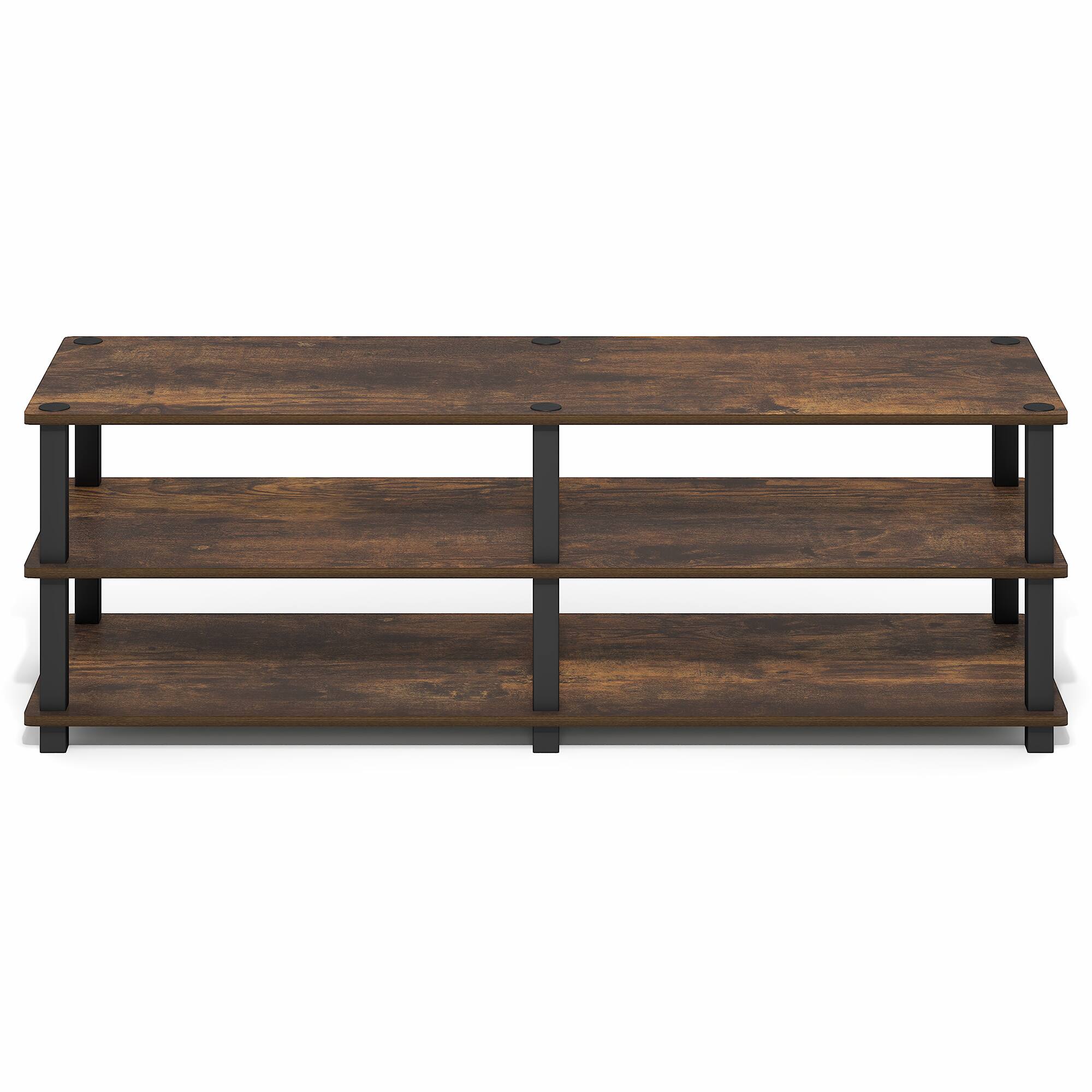 Alt View 6. Furinno - TURN-S-TUBE TV Stand, 3-Tier Open Frame Design Entertainment Center, TV Console for TV up to 46 Inch, Toolless Assembly - Amber Pine/Black.