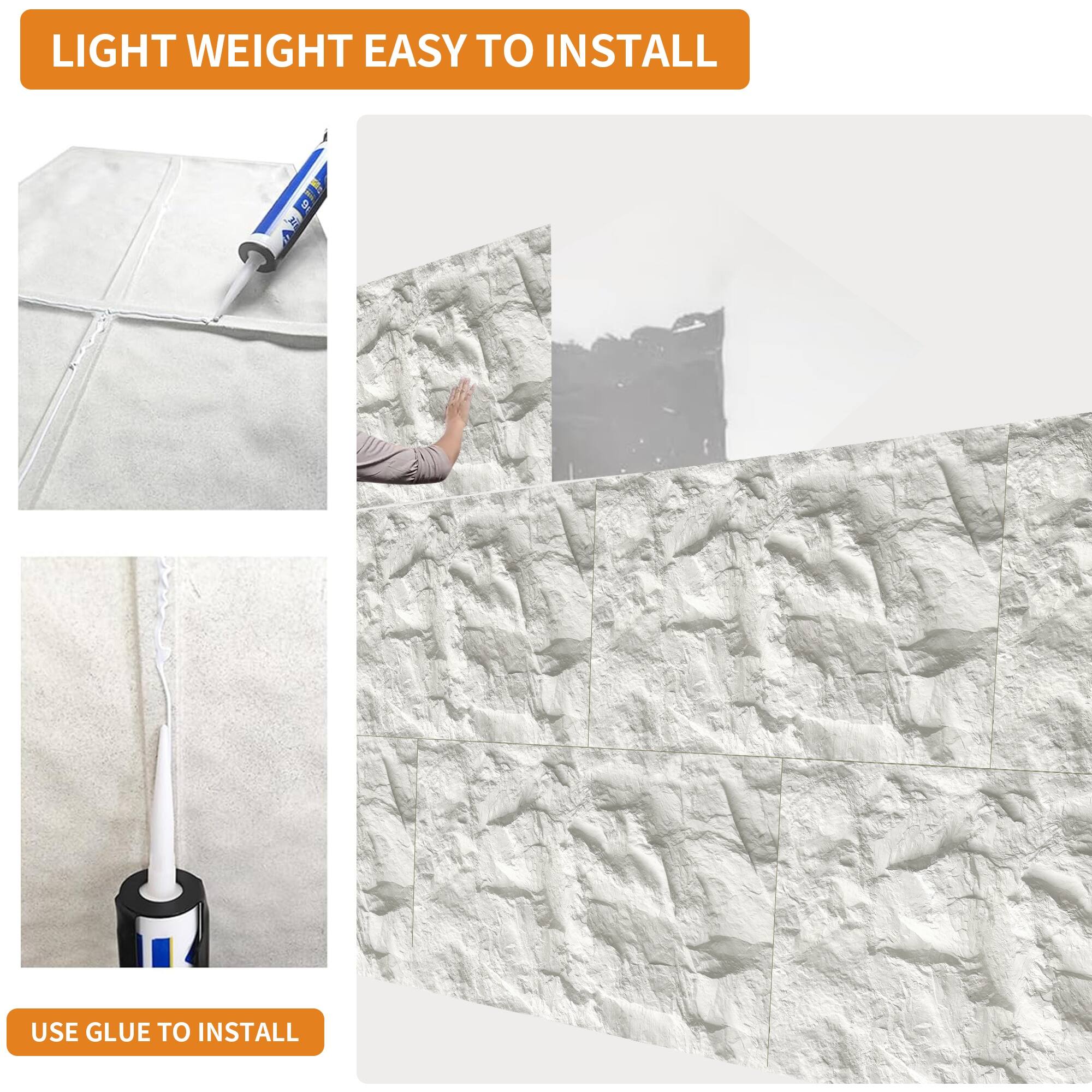 LIGHT WEIGHT EASY TO INSTALL

USE GLUE TO INSTALL