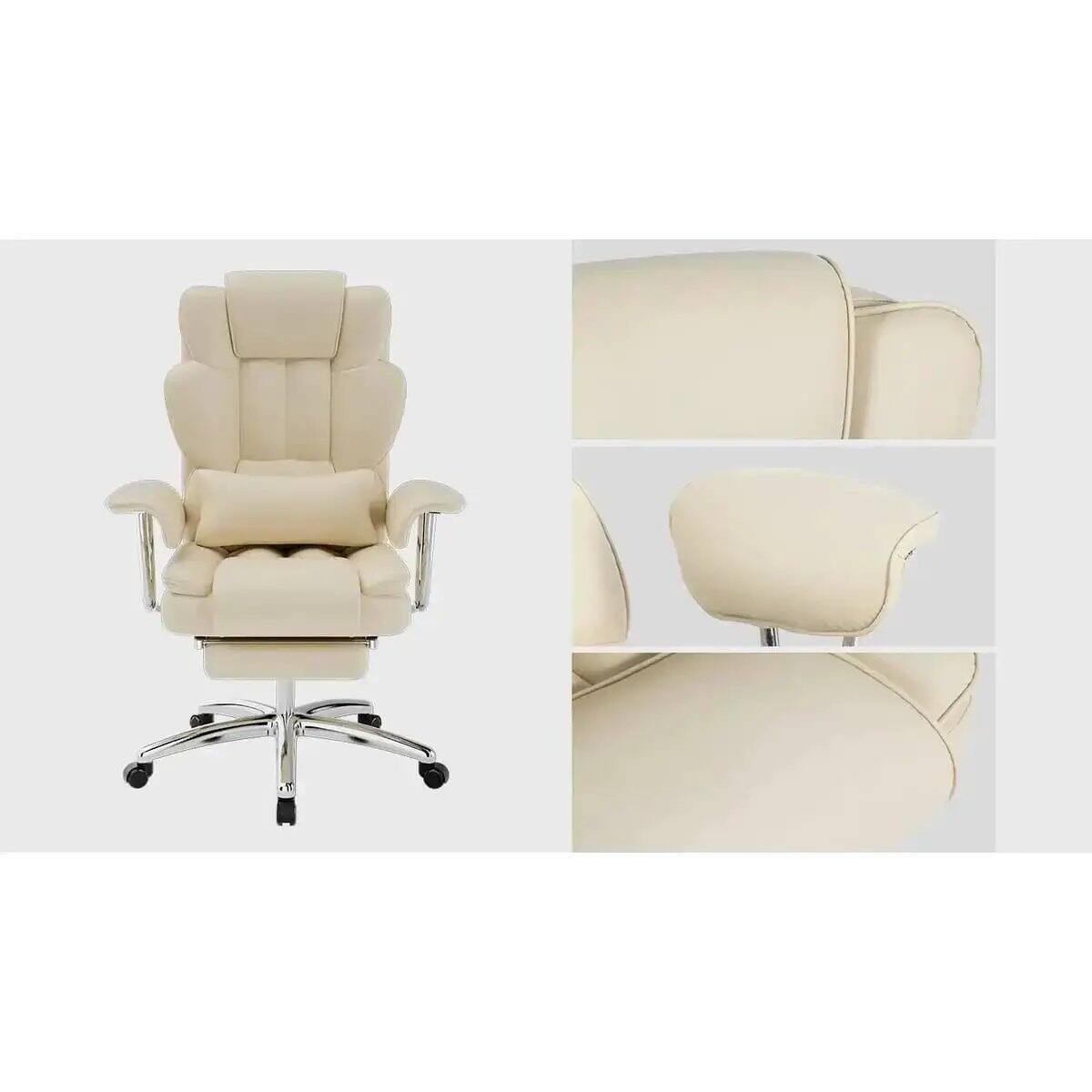 Alt View 7. Platinum-Level - Premium Big and Tall Leather Executive Office Chair with Reclining High Back - Beige.