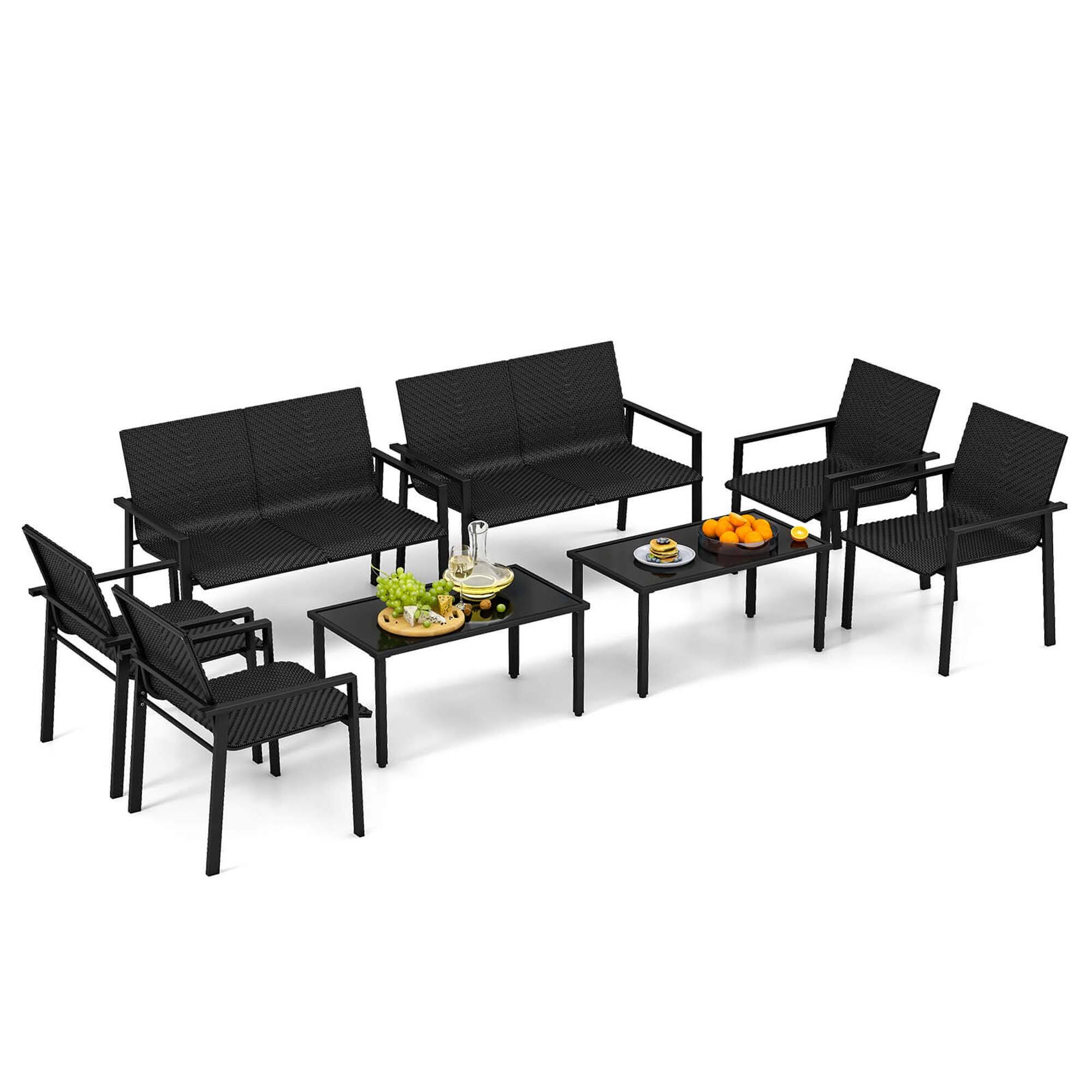 Alt View 8. Costway - 4 PCS Outdoor Wicker Patio Furniture Set w/ Heavy-Duty Galvanized Metal Frame - Black.