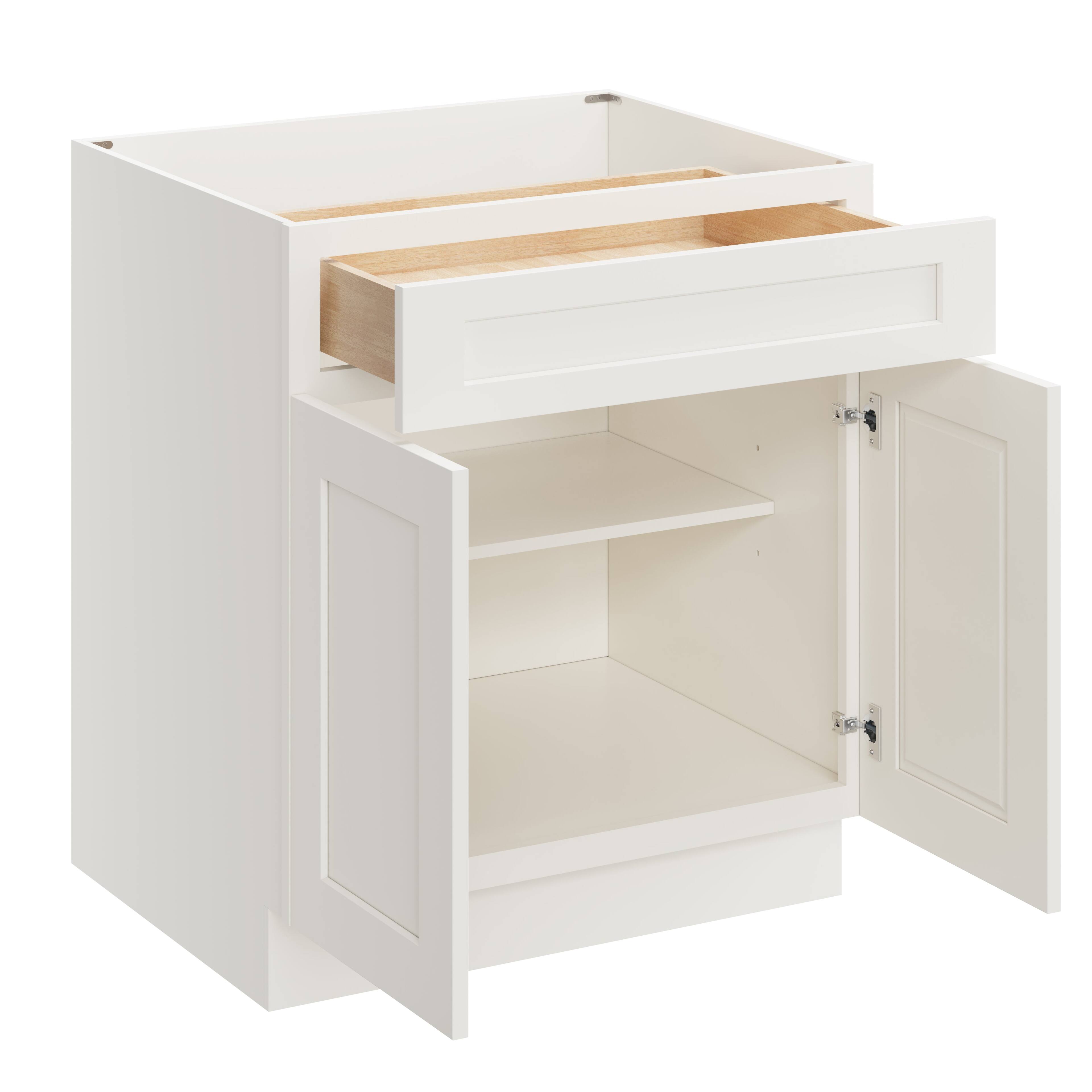 Alt View 1. Boyel Living - 30 Inch White Shaker Style Base Cabinet with Full Overlay Doors - White Shaker.