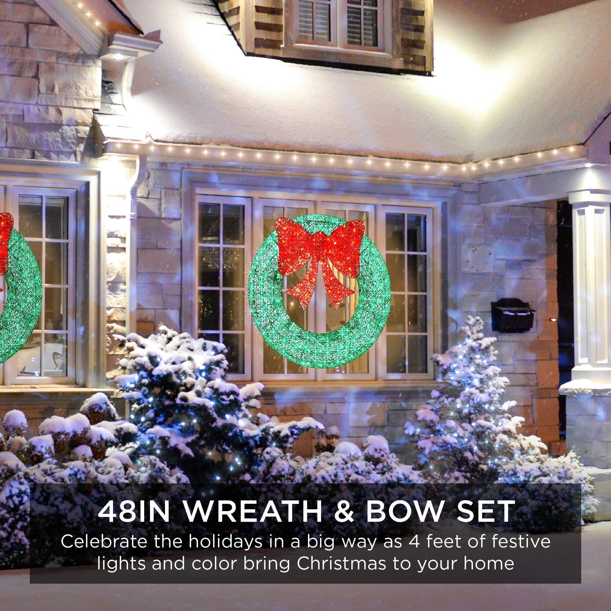 48IN WREATH & BOW SET

Celebrate the holidays in a big way as 4 feet of festive lights and color bring Christmas to your home