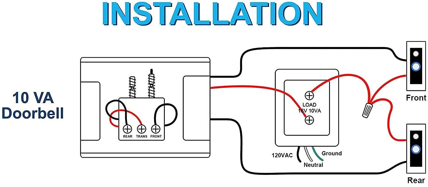 Installation

10 VA Doorbell

Rear Trans Front

Load 16V 10VA

Front 120VAC

Ground Neutral Rear