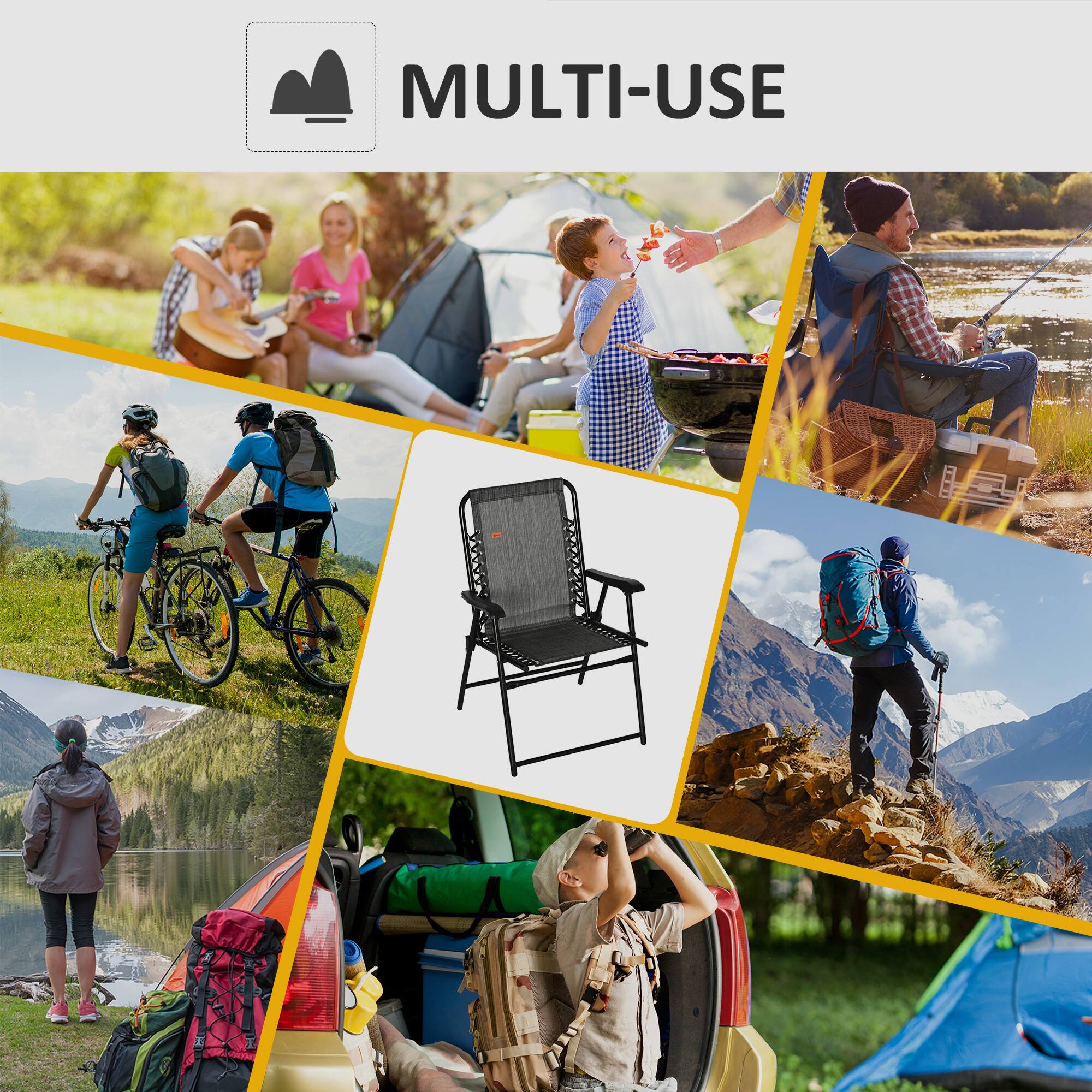 Alt View 5. Outsunny - Folding Chair, Sling Suspension Chair for Deck, Camping, Sports Events, Patio, Beach & Pool - Gray.