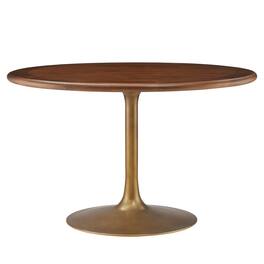 Lippa 48" Round Pedestal Solid Wood Dining Table by Modway - Brass Walnut