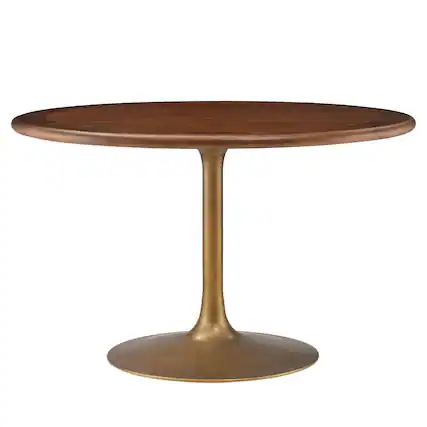 Front. Modway - Lippa 48" Round Pedestal Solid Wood Dining Table by Modway - Brass Walnut.