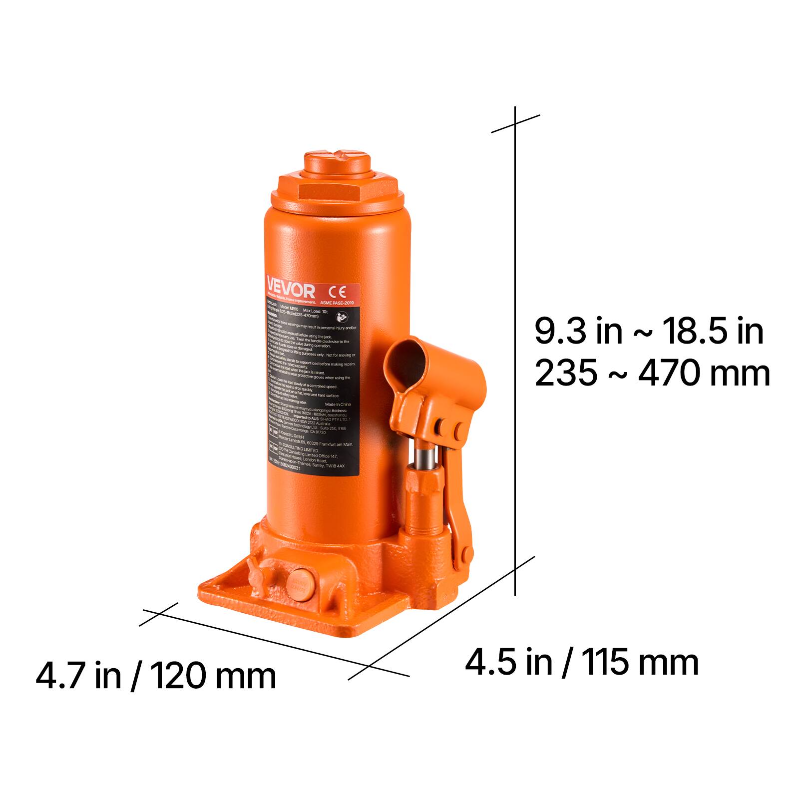 VEVOR - CE

9.3 in ~ 18.5 in
235 ~ 470 mm

4.7 in / 120 mm

4.5 in / 115 mm