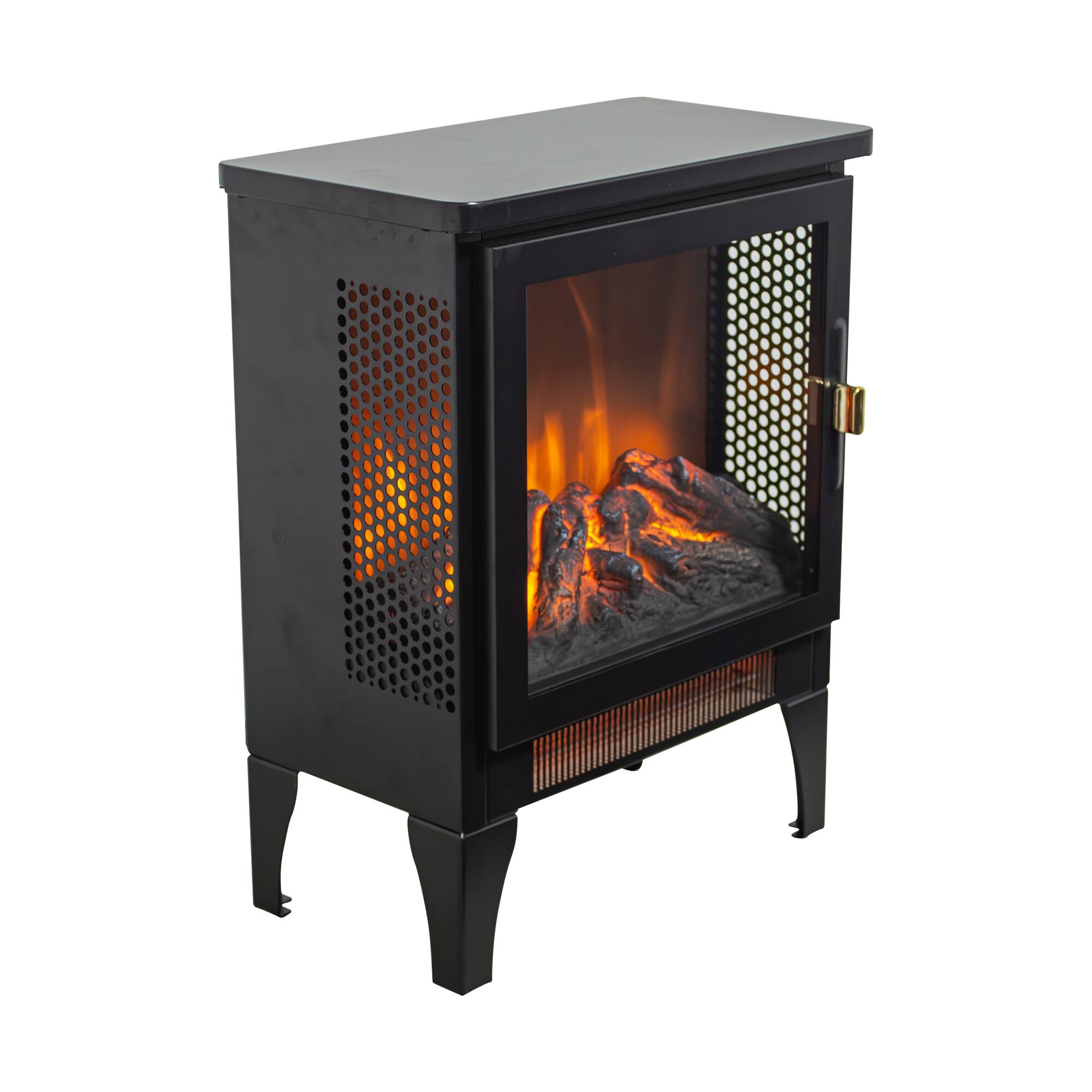 Back. GOODSILO - Freestanding Electric Fireplace Stove Heater with 3D Flame Effect & Three-Sided View - Antique Black.