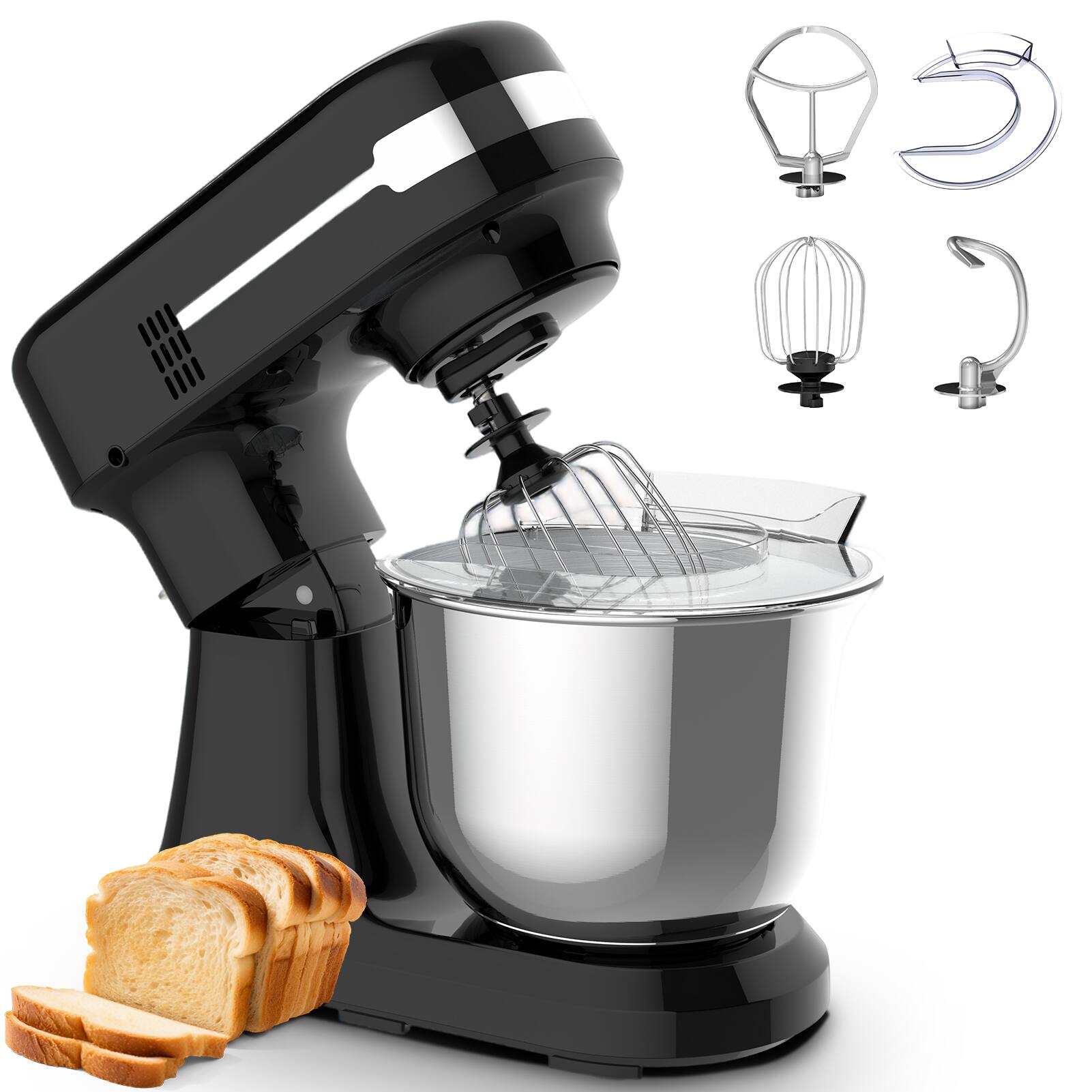 Alt View 5. Bestier - 5.5QT Electric Stand Mixer, 12-Speed Tilt-Head Food Mixer with Dishwasher Safe Stainless Steel Bowl - Black.