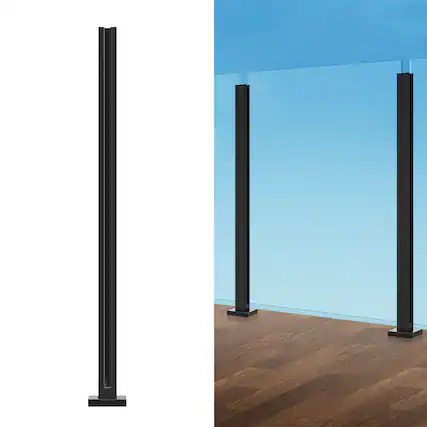 Front. VEVOR - Glass Clamp, 41.34" Height Glass Railing Bracket for 0.39 "-0.47 " Thickness Tempered Glass, 304 Stainless Steel Glass - Black.