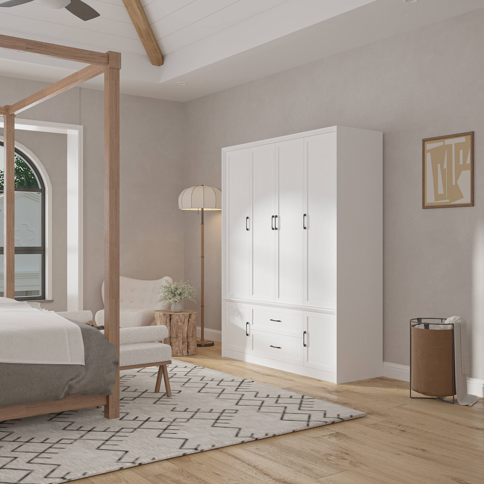 Alt View 7. FUFU&GAGA - Large Capacity Four-Door Wardrobe – The All-in-One Storage Solution for Family Organization - Light Gray.