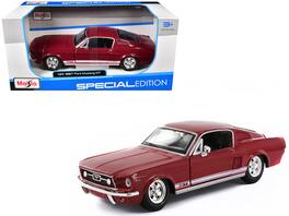 1967 Ford Mustang GT Stripes 1/24 Diecast Model Car by Maisto - Red with White