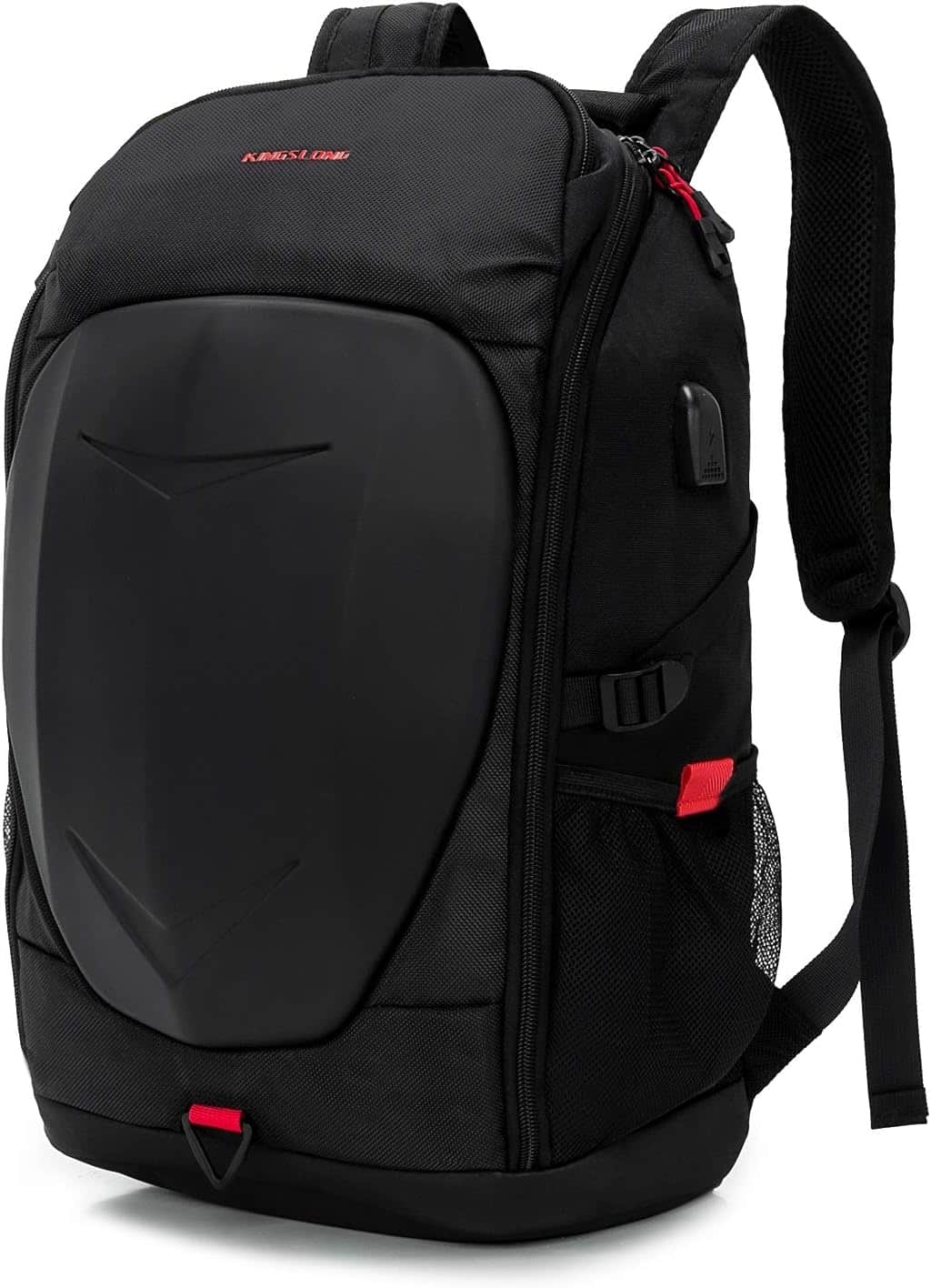 Wikistore - 17 Inch Laptop Backpack with Hardshell Armored USB Port Waterproof Motorcycle Outdoor - Black