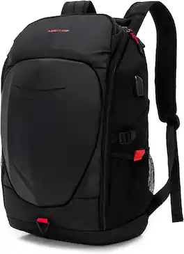 Wikistore - 17 Inch Laptop Backpack with Hardshell Armored USB Port Waterproof Motorcycle Outdoor - Black