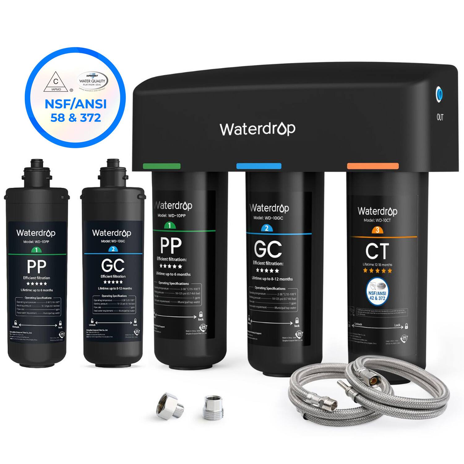 Waterdrop - TSA Under Sink Water Filter System Extra 2 filters - Black