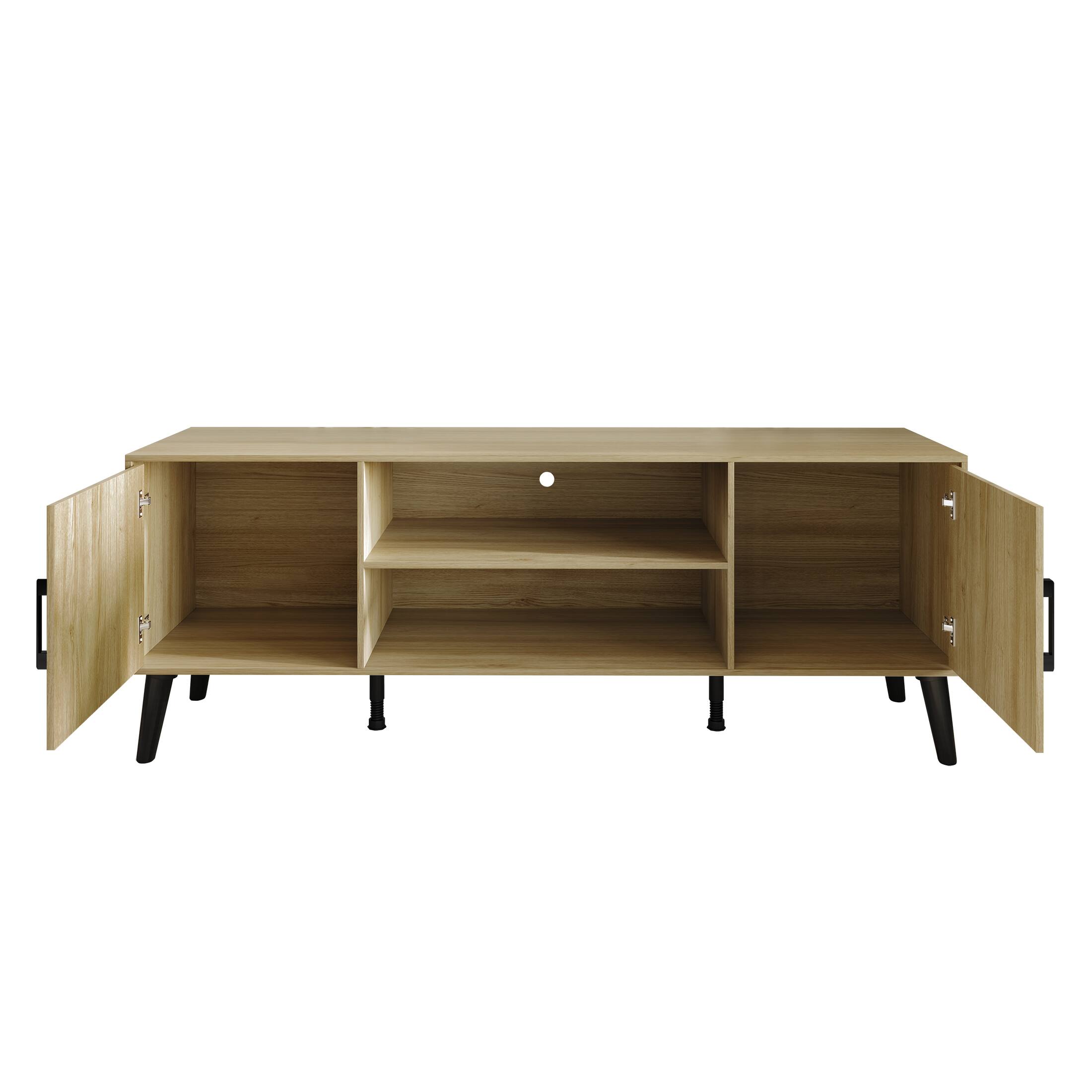 Alt View 3. ChaletPosh - Modern TV Console with 2 Cabinets and Open Shelving, Sanremo Light Oak - Light Oak.