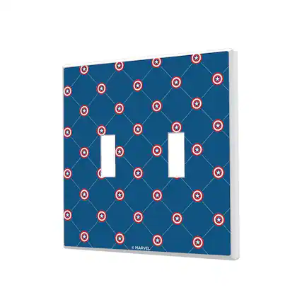 Front. Keyscaper - Marvel Pattern Hidden-Screw Light Switch Plate - Double Toggle - Captain America.