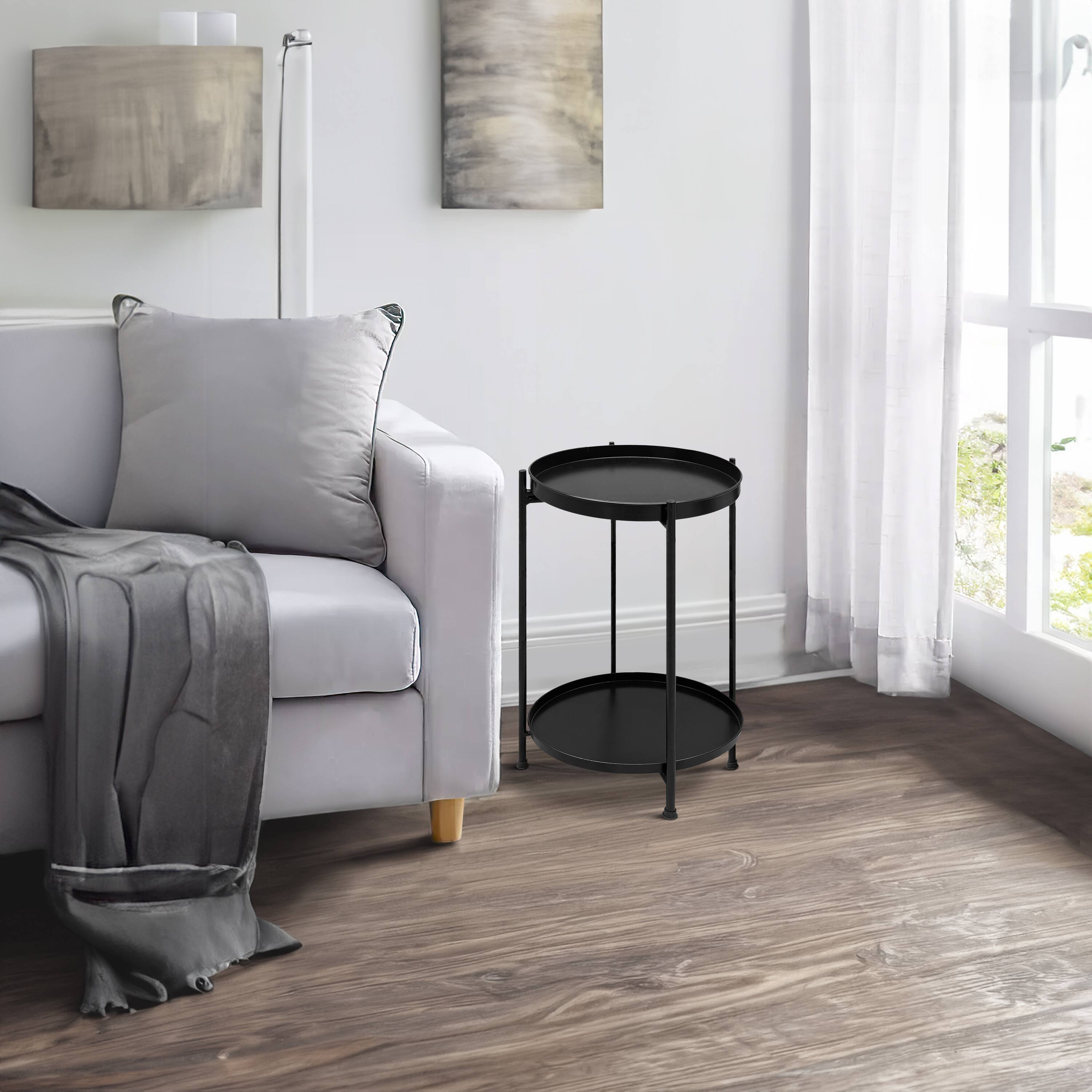 Alt View 8. Manhattan Lane - Vica 15 Inch Modern Side End Table, Metal Round Tray Top, Foldable Legs - Black.