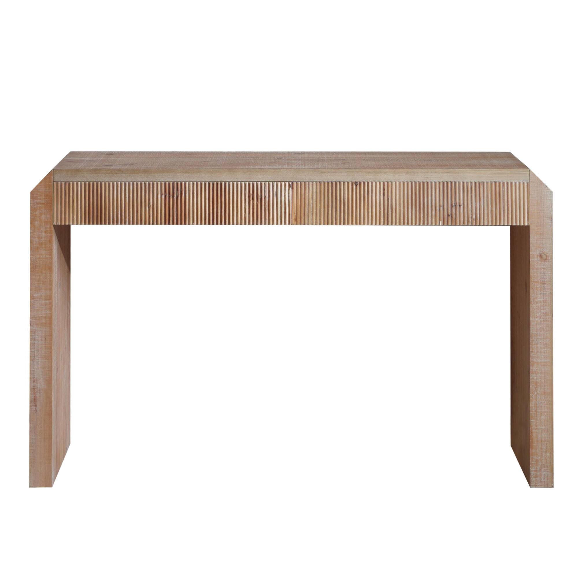 Back. GOODSILO - Rustic Wooden Console Table with Drawer - Minimalist Design and Natural Finish Furniture - Natural Wood.