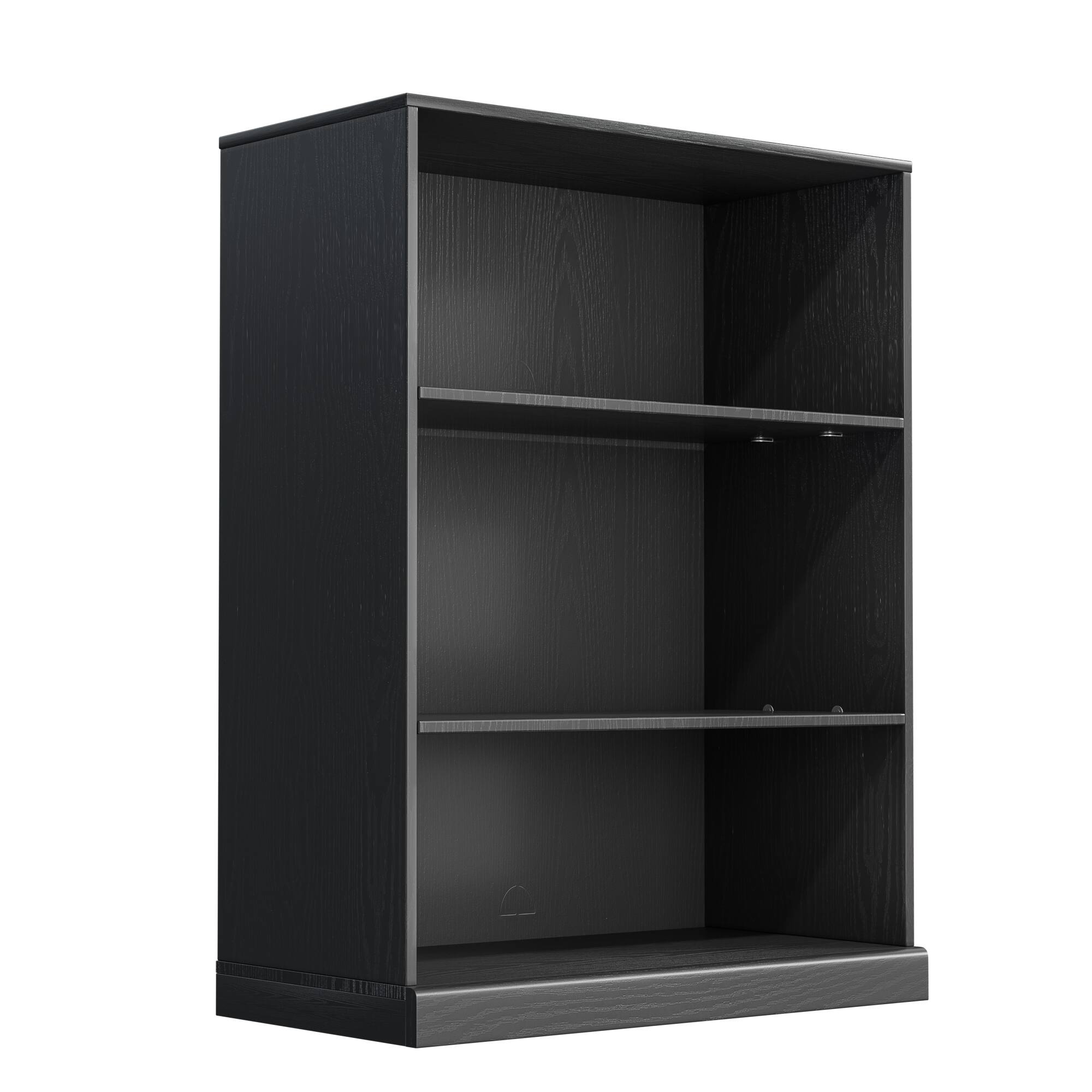 Angle. PexFix - 41 in. 3-Shelf Solid Wood Storage Bookcase Farmhouse Multi-Functional Display Cabinet Furniture with Adjustable Shelves - Black.