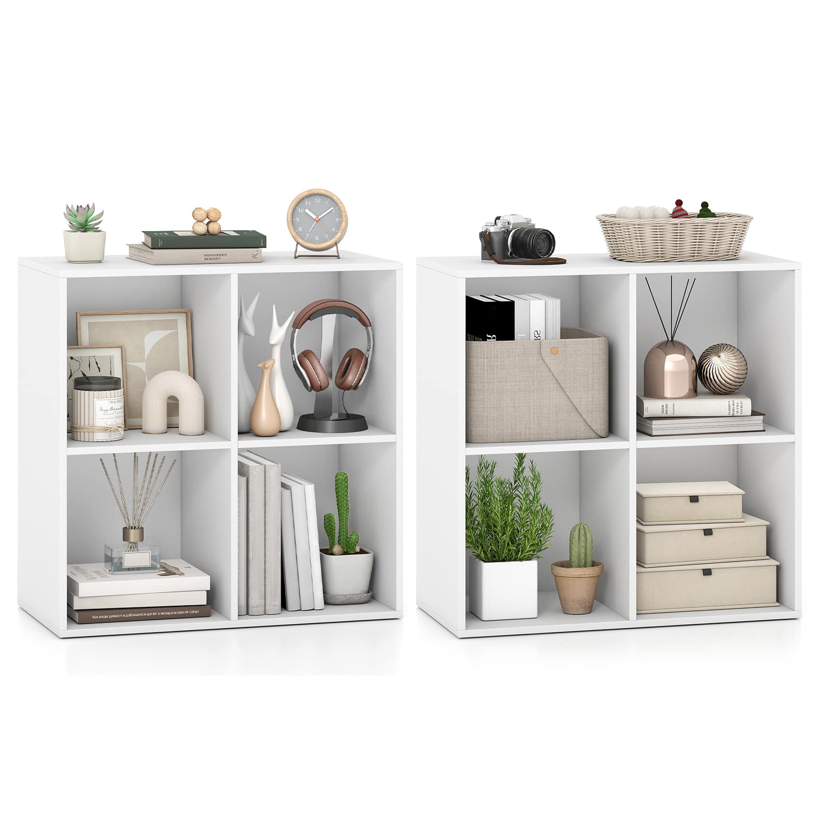 Costway - 2 PCS 4-Cube Book Shelf, Tool-Free Assembly, Storage Organizer for Living Room 4-Cube - 4-Cube White