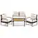Front. Costway - 4 PCS Patio Conversation Set with Coffee Table Solid Acacia Wood Armrests Tabletop - Mix Brown,Off White.