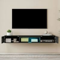 Alt View 2. Kadyn - Wall-Mounted Floating TV Stand with LED Lighting and Twisted Texture Design - Black.