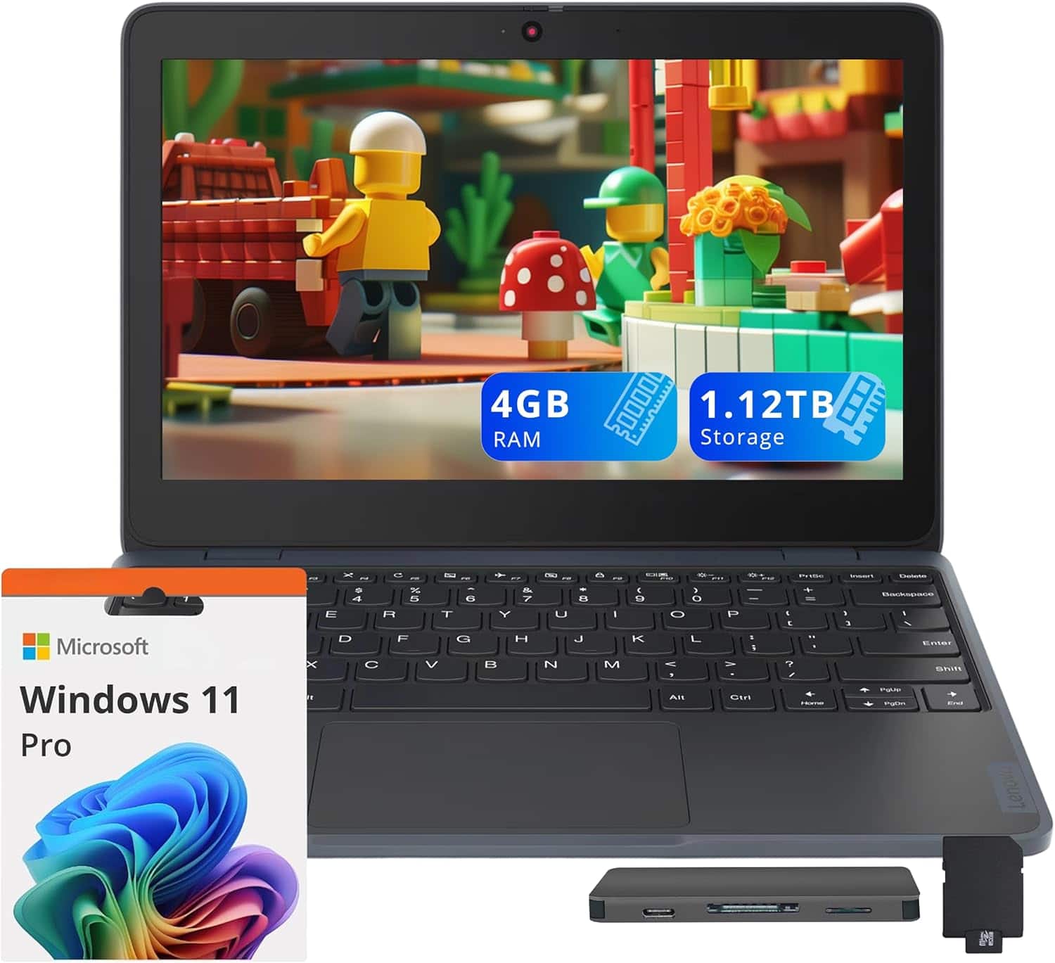 Lenovo - Gen 4 11.6" HD Laptop,Intel Processor N100,4GB LPDDR5,128GB SSD+1TB Dock Set,Intel UHD Graphics,Win 11 Pro - Gray