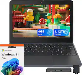 Lenovo - Gen 4 11.6" HD Laptop,Intel N100,4GB LPDDR5,128GB SSD+1TB Dock Station Set,Intel UHD Graphics,Win 11 Pro - Gray