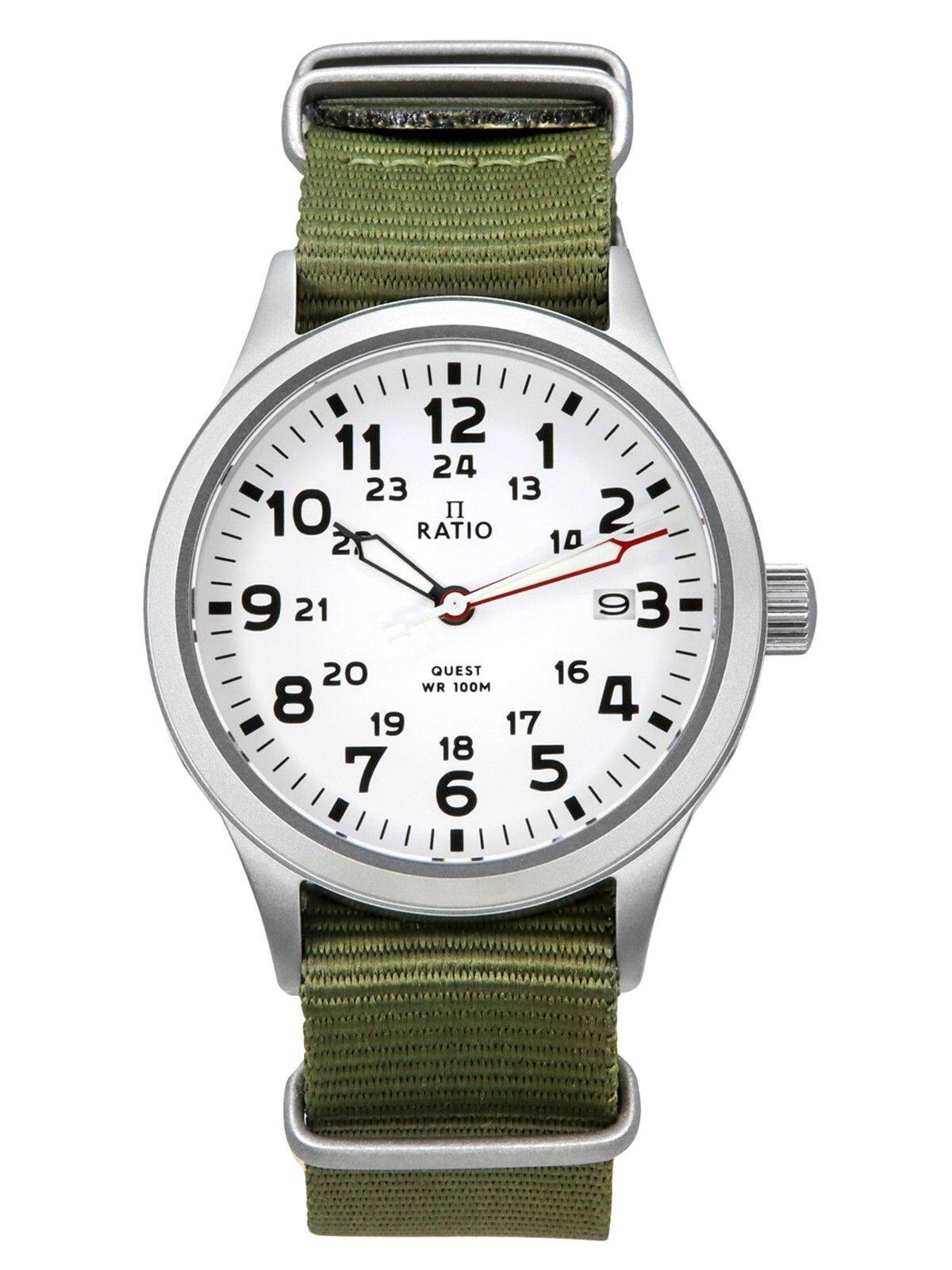 RATIO - Quest Mens Field Watch Sapphire Nylon Strap Quartz RTQ025 100M Lewis And Clark Edition - Green