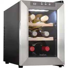 Ivation - 6 Bottle Horizontal Thermoelectric Wine Cooler, Super Quiet Freestanding Wine Fridge - Stainless Steel