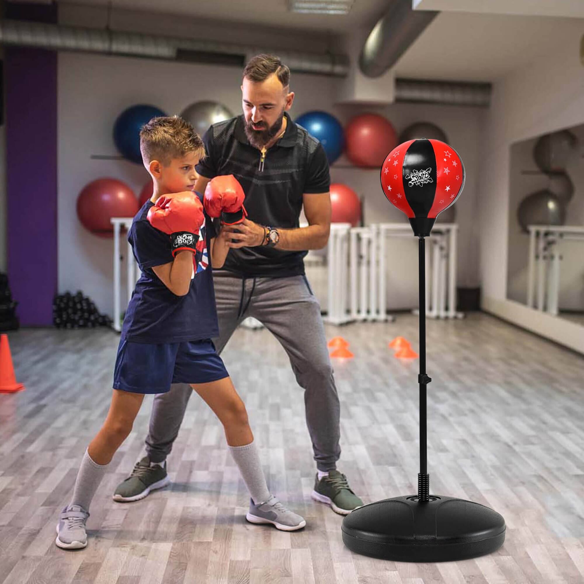 Alt View 3. Costway - Costway Kids Punching Bag Toy Set Adjustable Stand Boxing Glove Speed Ball with Pump - red.