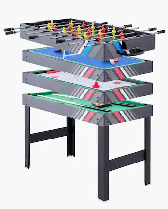 Front. VEVOR - 4-in-1 Combo Game Table Set, 48" Air Hockey Table, Multi Combination Table with Air Hockey, Pool Billiard, Foosball - burlywood.
