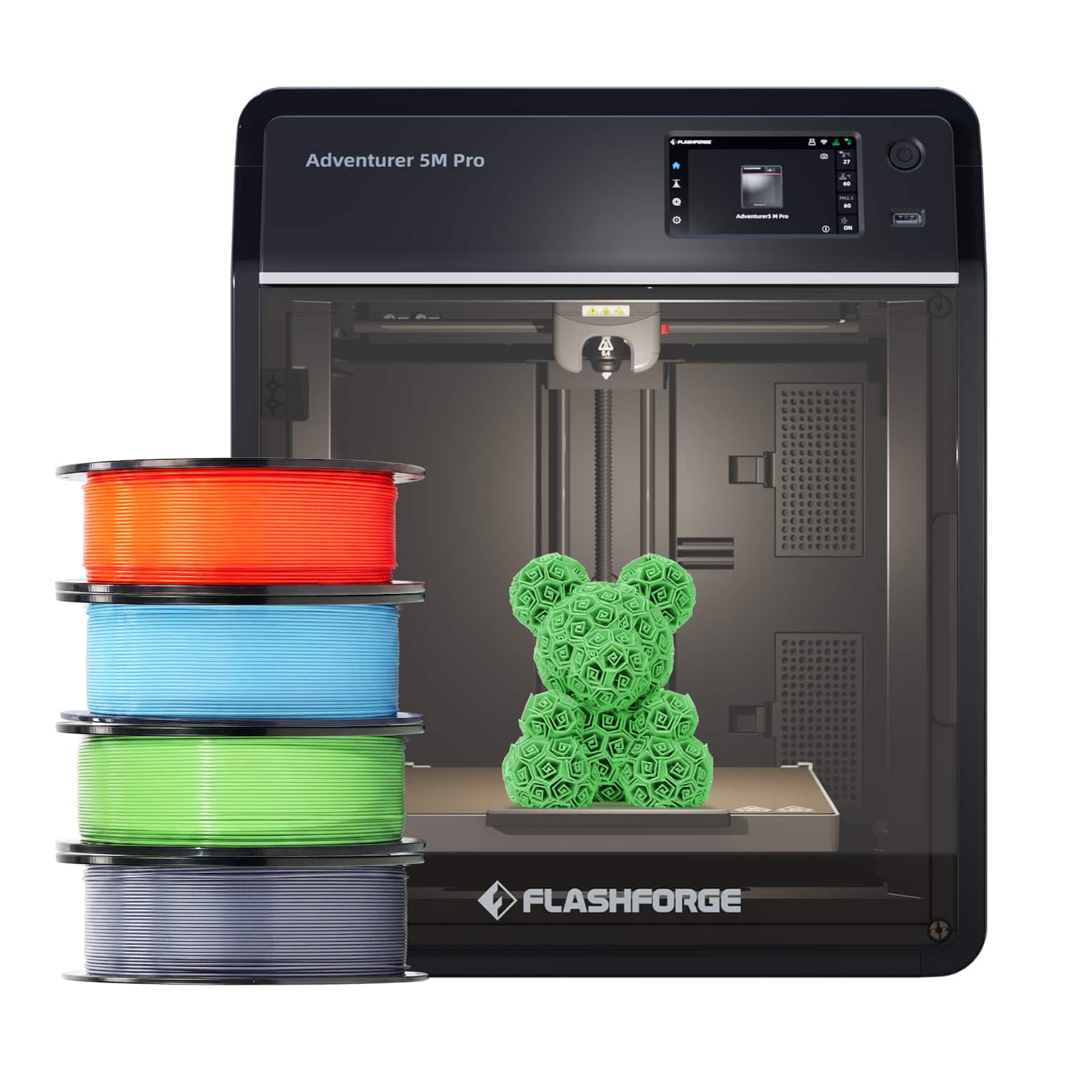 Flashforge - Adventurer 5M Pro 3D Printer Bundle with 4 Rolls HS PLA Filament 1kg each - Black