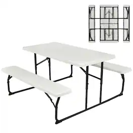 Costway - Foldable Picnic Table Bench Set Outdoor Camping for Patio & Backyard - White