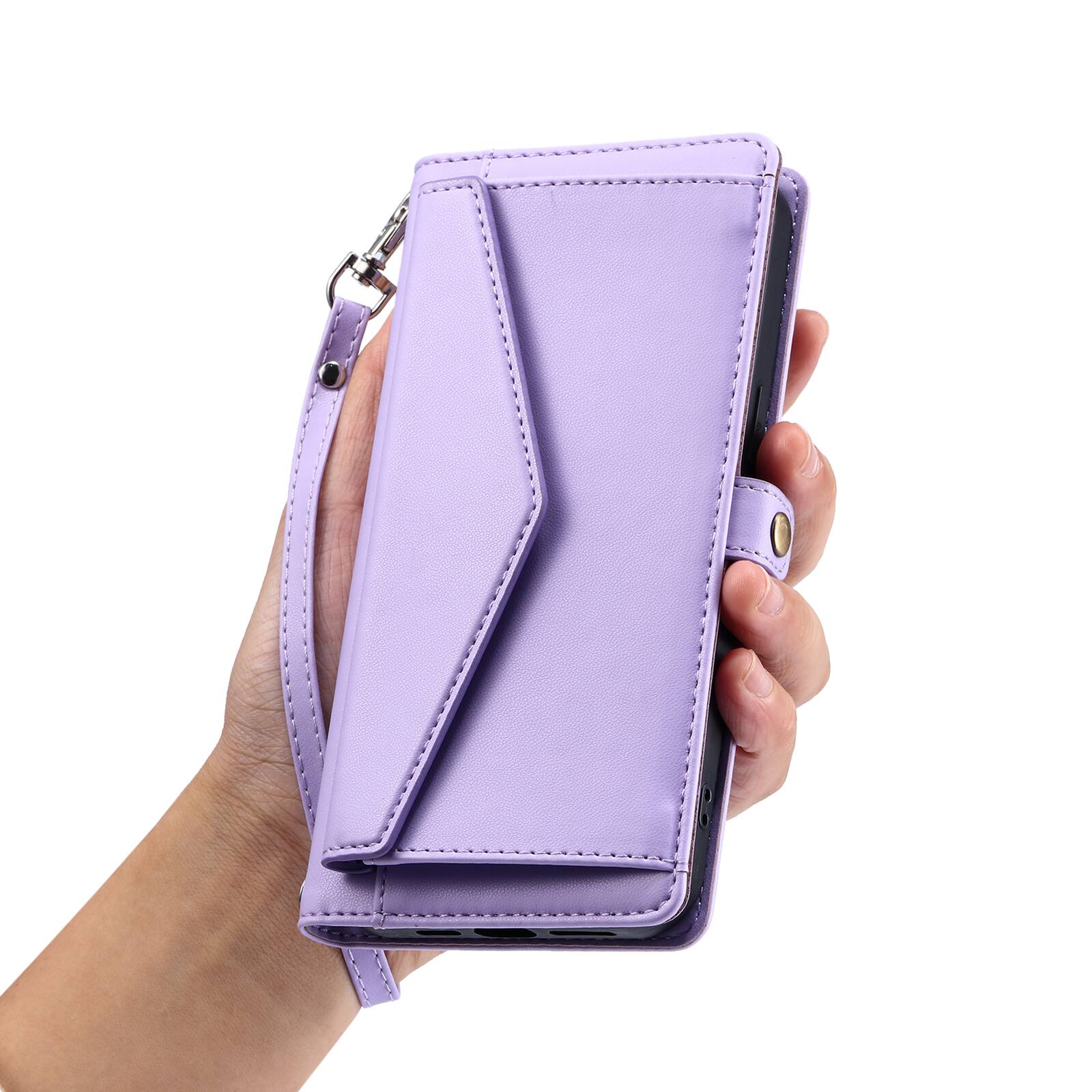 Alt View 3. Dteck - Foilo Wallet Case for Apple iPhone Air,Shockproof Card Holder PU Leather Magnetic Snap Phone Cover with Lanyard - Purple.