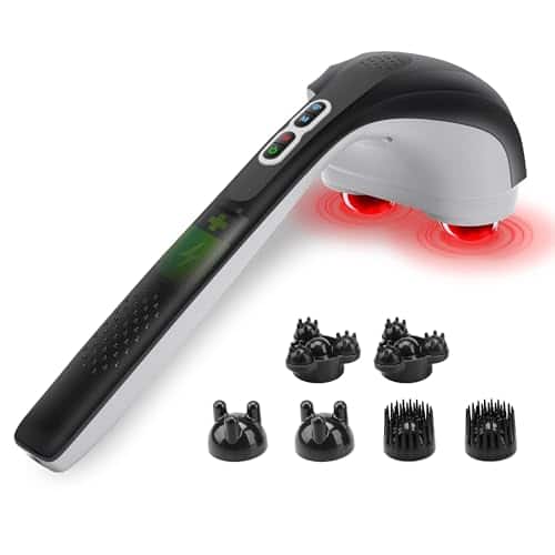 DORLUKFU - Cordless Handheld Back Massager with Heat, Deep Tissue Percussion Massager, 3 Sets of Dual Pivoting Heads,Rechargeable