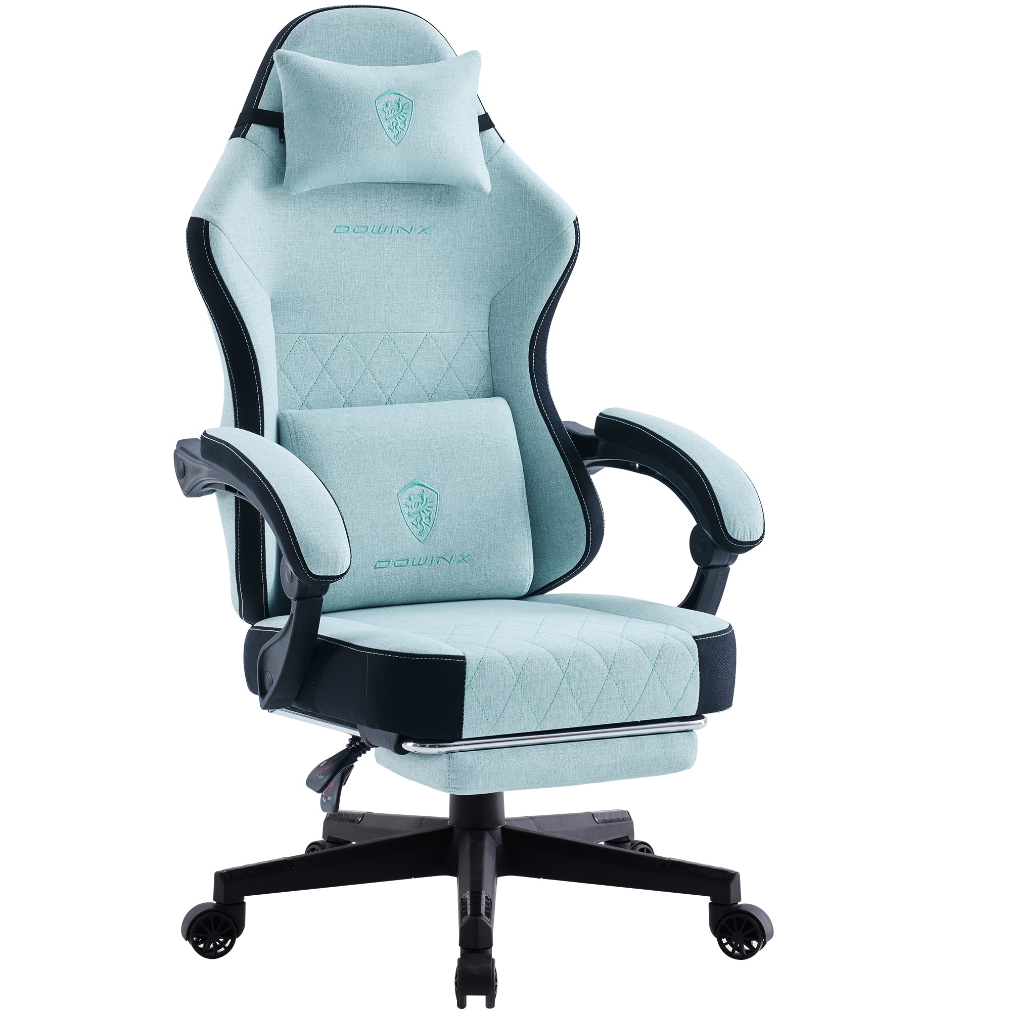 Dowinx - Fabric Gaming Chair, Ergonomic Computer Chair with Footrest and Pocket Spring Cushion, Height Adjustable - Blue