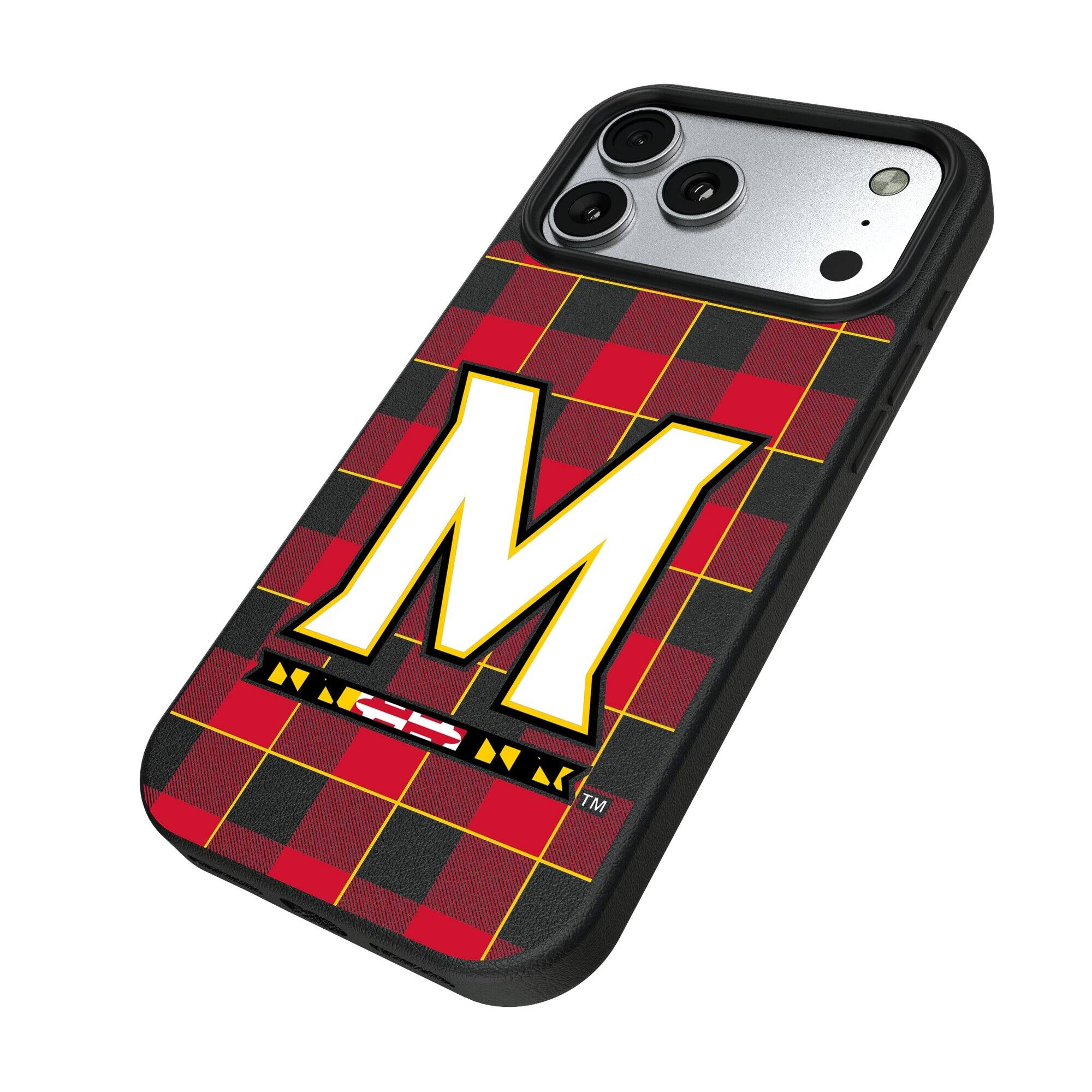 Alt View 1. Keyscaper - Maryland Terrapins Plaid Magnetic Bump iPhone Case - 16 Pro - Black.