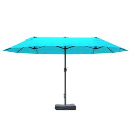 Outsunny - Large Patio Umbrella with Base Included, 15' Steel Rectangular Double Sided Outdoor Umbrella - Blue
