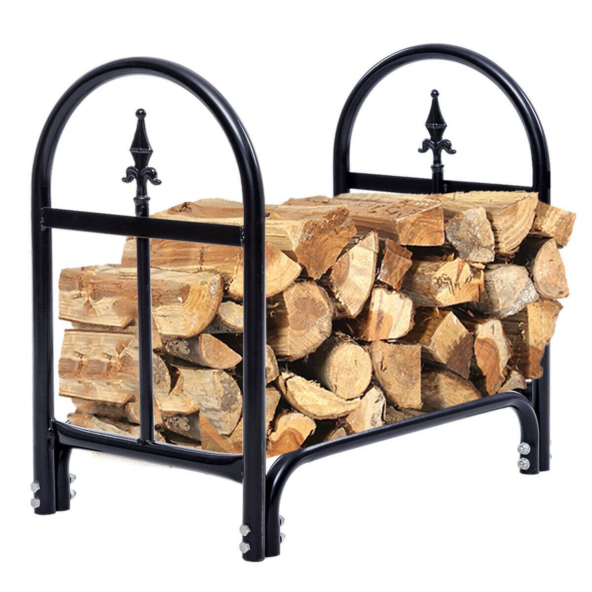 Back. SlickBlue - Heavy Duty 2-Foot Steel Firewood Storage Rack for Outdoor Use - Black.
